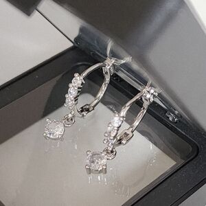 925 Stamped Sterling Silver CZ Pendant Huggies Earrings